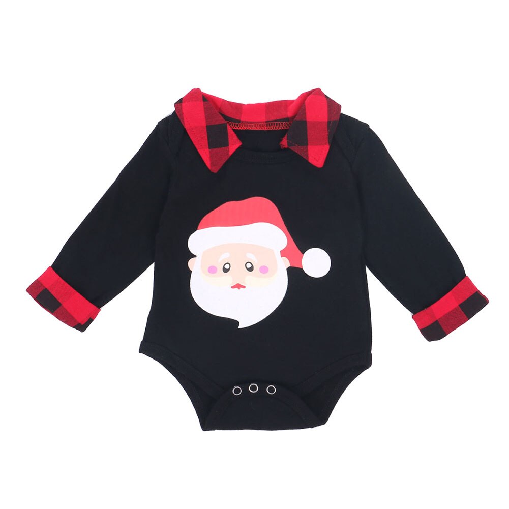 Baby Jongens Bodysuit Boom Santa Print Lange Mouwen Revers Romper Casual Kerst Outfits: 3 / 18m