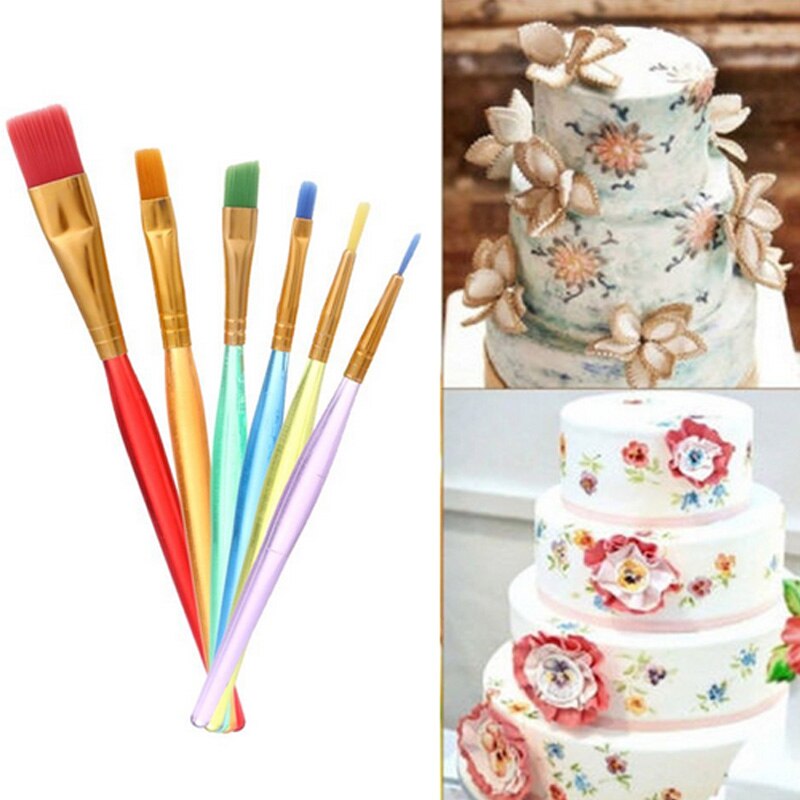 6 Pièces/ensemble multicolore Bonbons Glaçage Gâteau Décor Peinture Brosses Ensemble de Cuisson Kit Outils JW