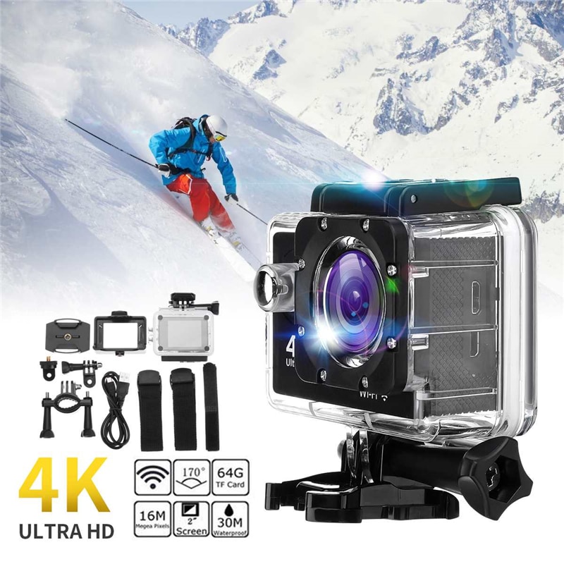 Action Camera Ultra HD 4K 30fps WiFi 2.0 inch 170D Underwater Waterproof Helmet Video Recording Camera Sport Cam