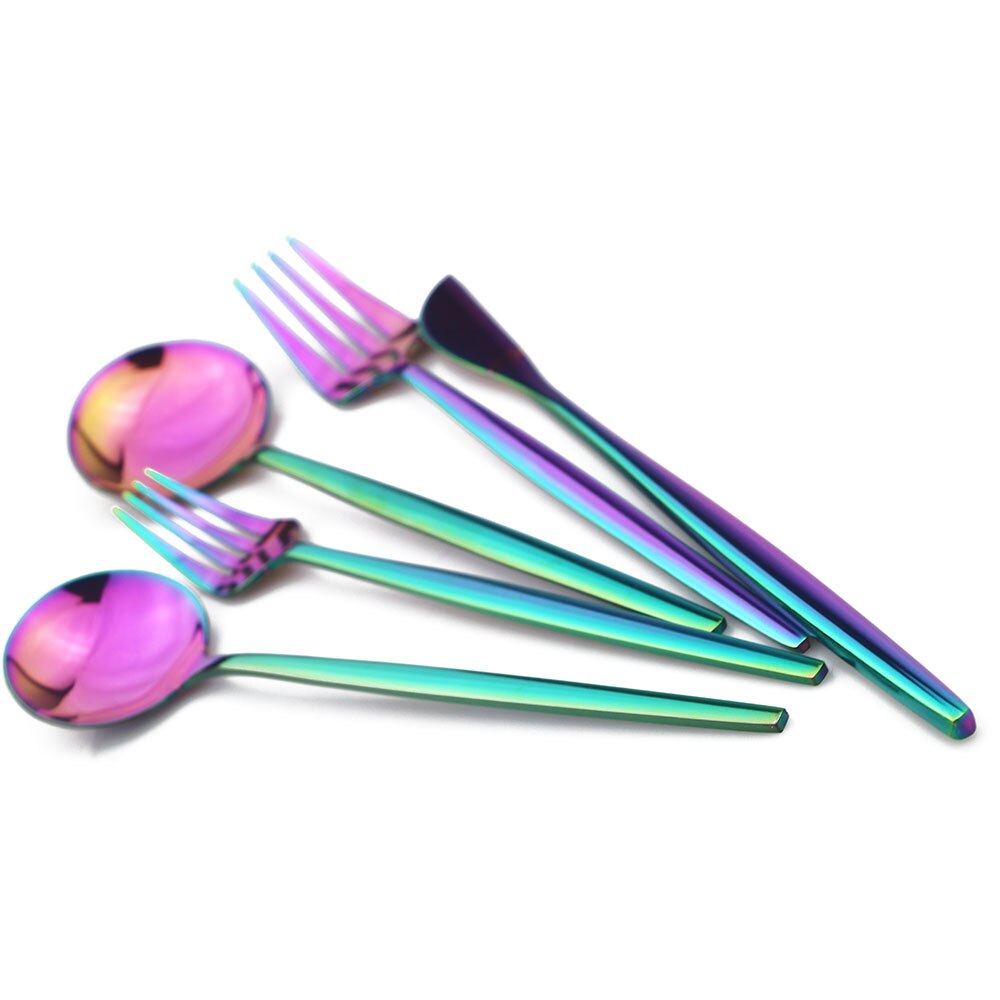 5 st lyxiga rainbow bestick set bestick set guld restaurang dessert gaffel bestick 304 rostfritt stål servis silver set
