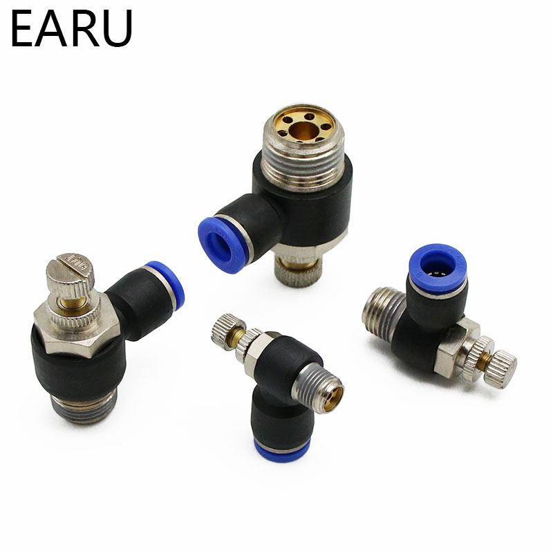 Pneumatischer Geschwindigkeitsdurchflussregler, 8 mm, 6 mm, 10 mm, 12 mm Außendurchmesser, Schlauchrohr, 1/4 Zoll BSP, 1/8 Zoll, 3/8 Zoll, 1/2 Zoll männliches Gas-Luftstrom-Endventil, Schnellmontage