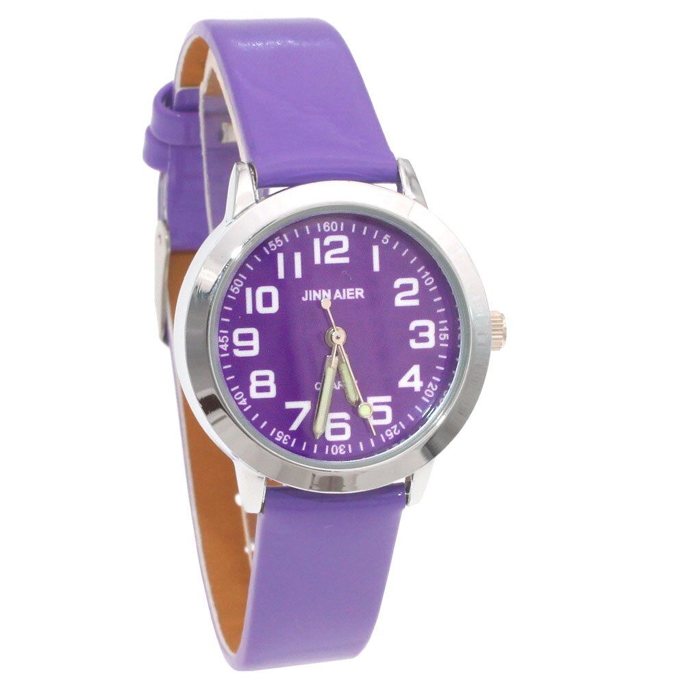 Aangekomen kinderen mooie eenvoudige quartz horloge jongens en meisjes schattige kleurrijke wijzerplaat leren tijd leren klok: Paars