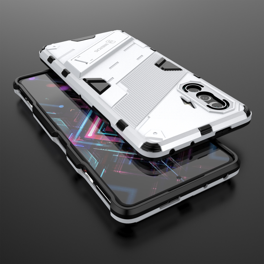 Armadura a prueba de golpes resistente TPU parachoques Fundas cubierta para Xiaomi Poco F3 GT Redmi K40 K 40 Gaming funda PC soporte Coque carcasa: ABS / Plata