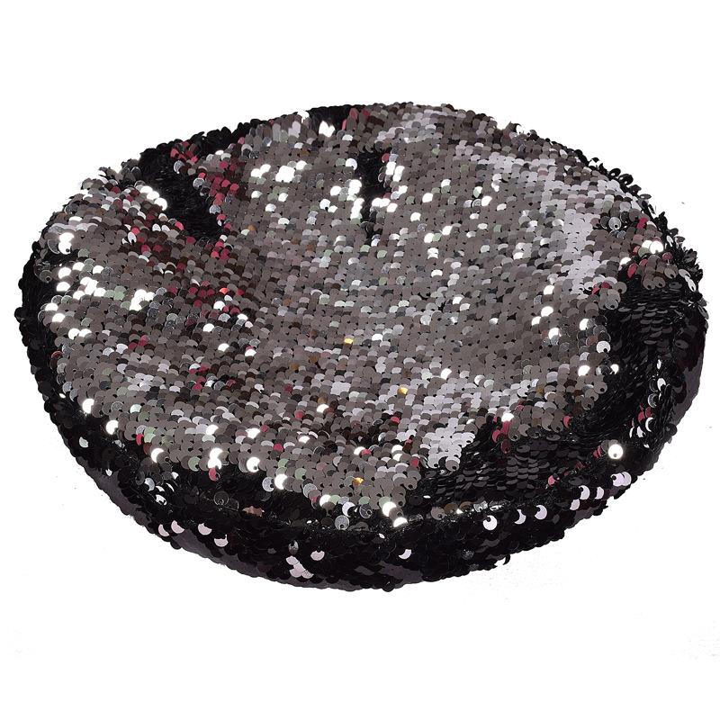 Kvinner paljetter flate baretter lokk paillette sølv fest damer doble farger skinnende årgang maleren hatt