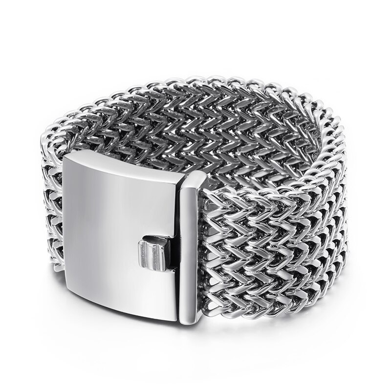 Kalen Rvs Link Chain Armbanden Hoge Gepolijst Dubai Gold Mesh Armbanden Mannen Cool Sieraden Accessoires: Silver Color 30mm / 23cm