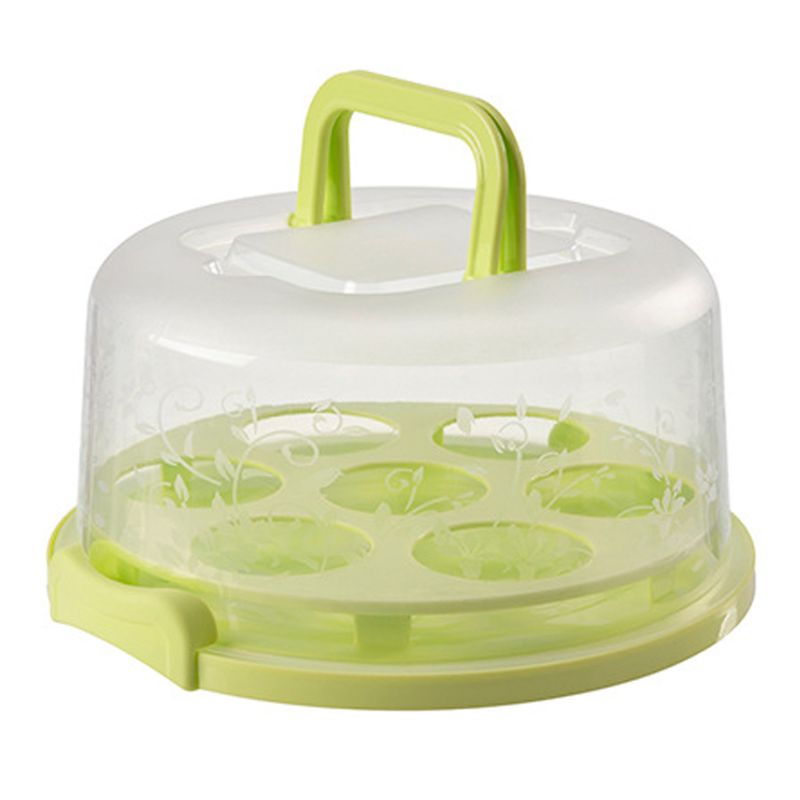 Recipiente portátil de plástico para Magdalena redonda, caja de almacenamiento para pasteles y postres, suministro de cocina