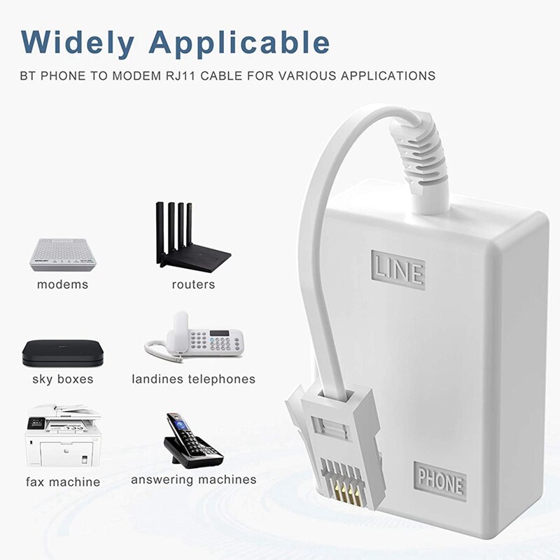 BT Plug To ADSL RJ11 Broadband Internet Microfilter Splitter 2 Pack, BT Male To BT &amp; RJ11 Female For Landline Modem