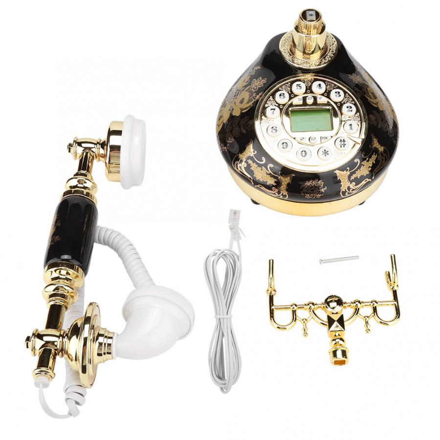 Teléfono de escritorio Retro antiguo, teléfono fijo para el hogar, cerámica, negro, dorado, patrón de flores, Vintage, para oficina y Hotel