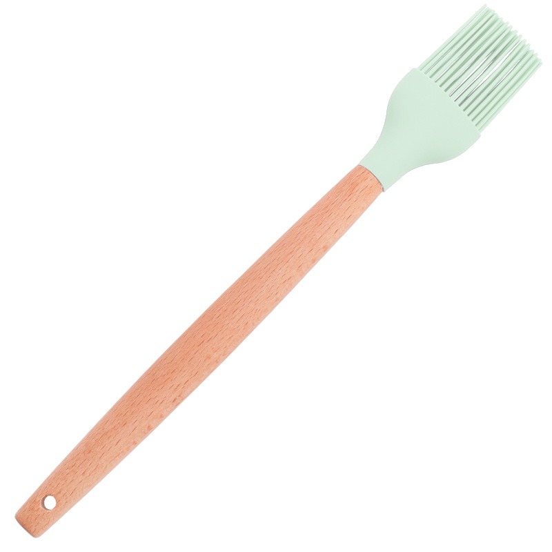 Green Silicone Utensils Kitchen Utensil Set with Multifunction Wooden Handle, Non-Stick Spatula, Ladle, Egg Shovel: 1Pc Oil Brush