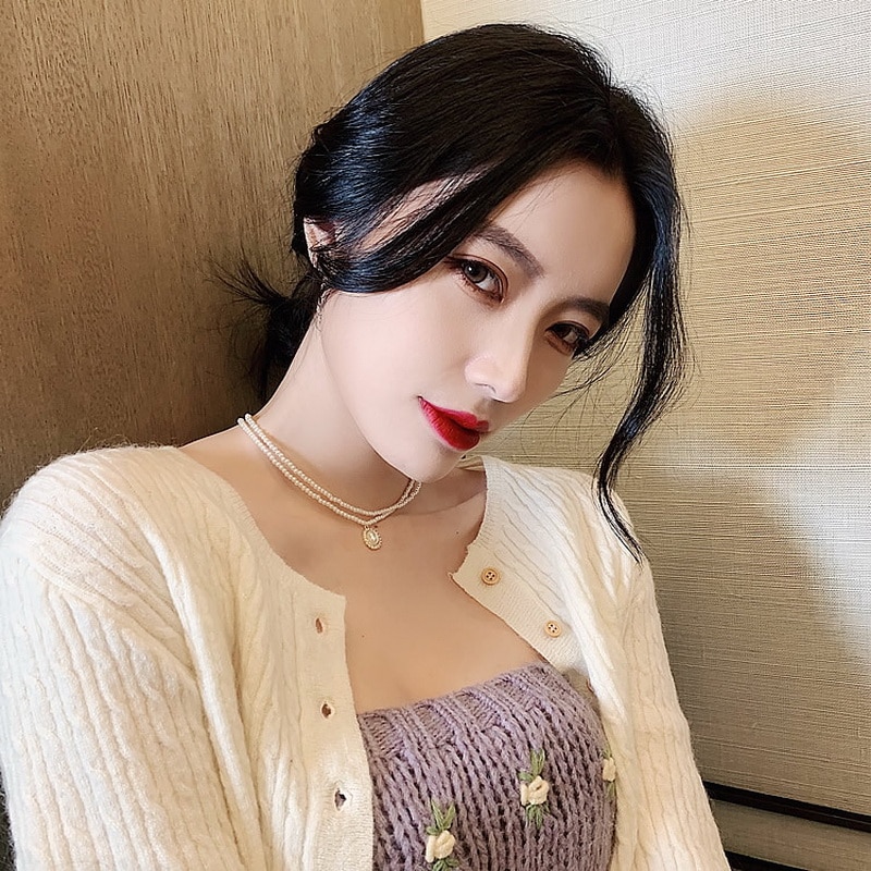 Dobbelt lag perle choker halskæde kvinder perle vedhæng halskæder koreanske smykker krave