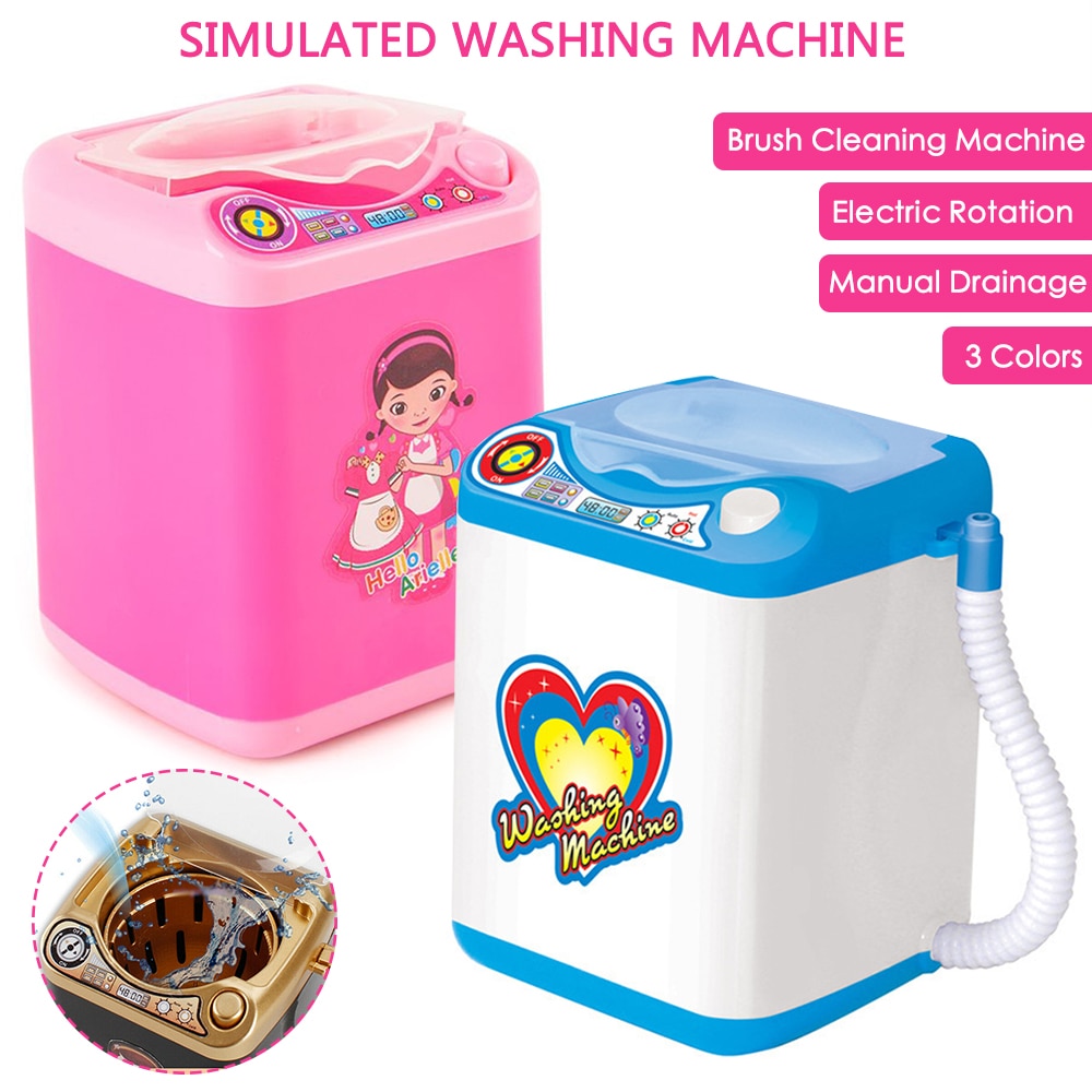 Mini Simulation fille jouer semblant électrique mignon poudre cosmétique bouffée Machine à laver pinceaux de maquillage nettoyant rondelle outil