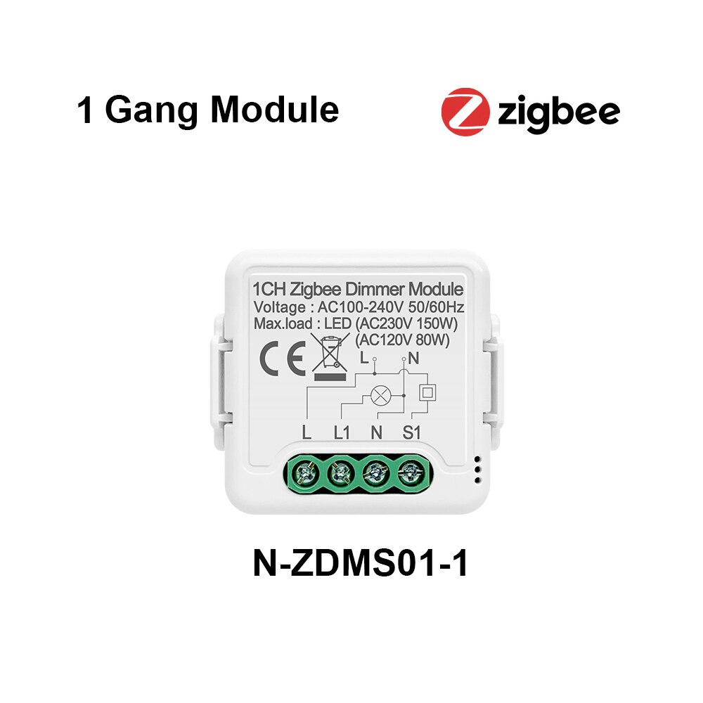 Avatto 1/2 gang tuya zigbee lysdæmper modul med 2 -vejs kontrol, smart pære lysdæmper kontakt fungerer for alexa google home: 1 gang zigbee lysdæmper