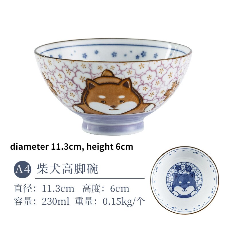 Cartoon Ceramic Bowl Underglaze Japanese Ceramic Rice Bowl Tableware Ceramic Mixing Bowl Japanese Rice Bowl Noodle Bowl: Shiba Inu