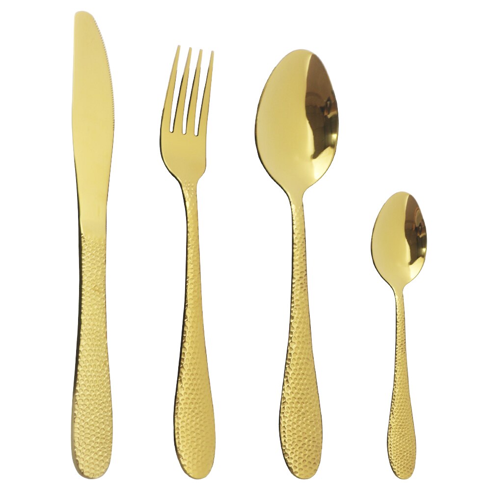 Black Western Flatware Set 4/8/16Pcs Cutlery Set Knives Forks Tea Spoons Tableware Set Stainless Steel Dinnerware Silverware Set: 1 Set / Gold