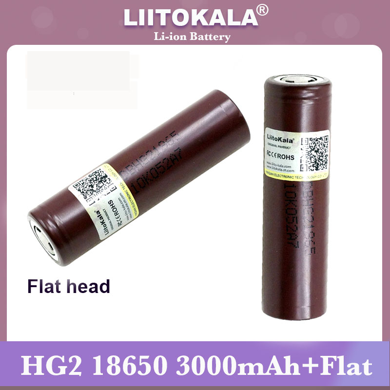 Liitokala-batería HG2 18650 de 3000mAh, pila 18650HG2, descarga de 3,6 V, 20A, para baterías de cabeza plana hg2 + níquel para manualidades, novedad