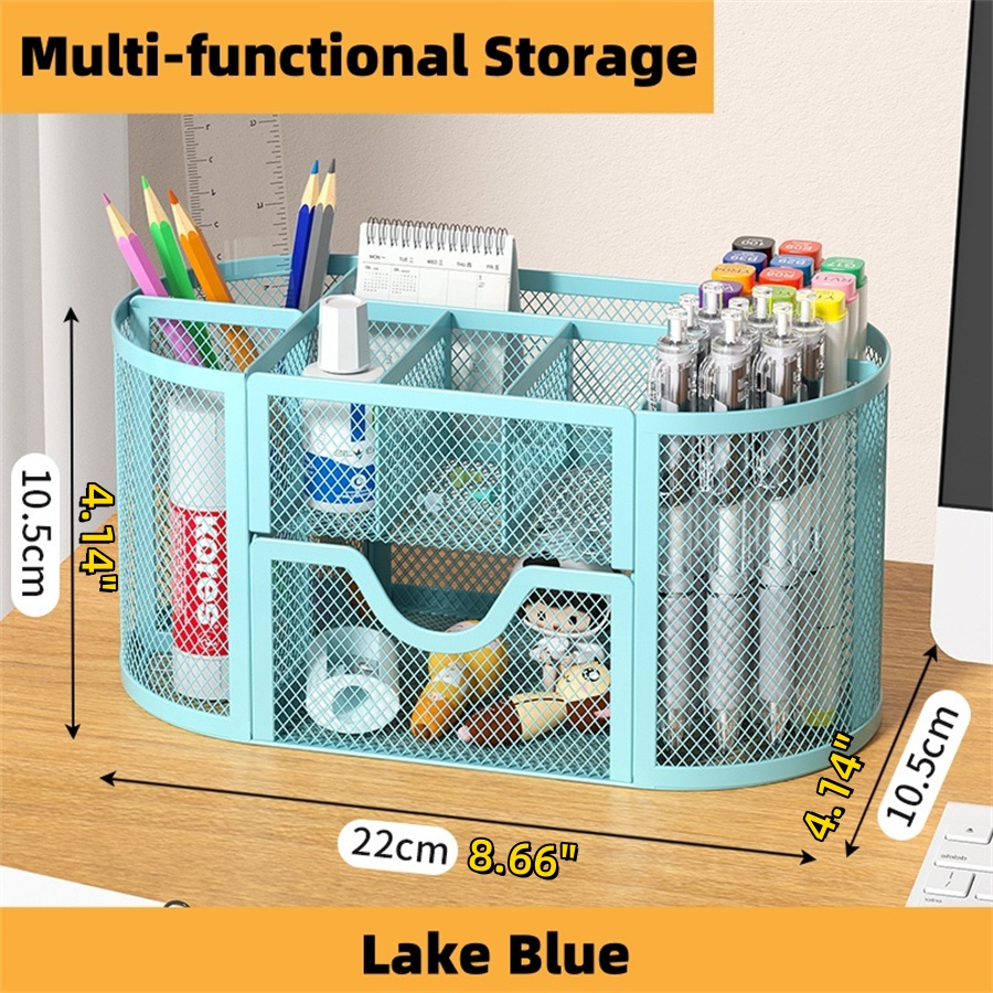 Mesh Desk Organizer, Desk Accessories & Workspace Organizers with Drawers, Pencil Holder for Desk with 9 Compartments for Office: Silver