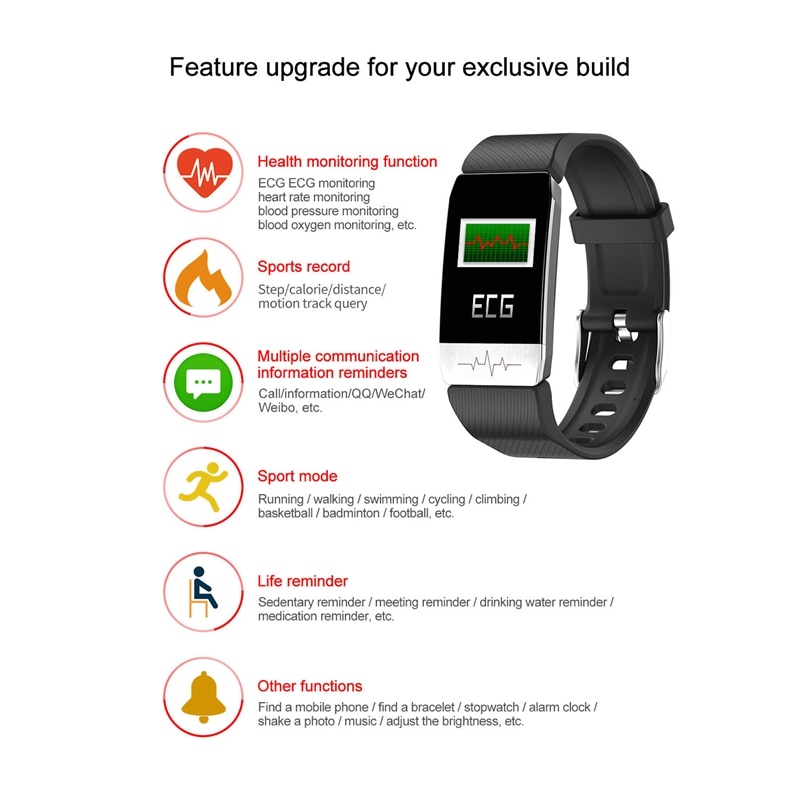Smart armbånd ecg + ppg kropstemperatur fitness tracker blodtryk vandtæt musik kontrol smart band sport