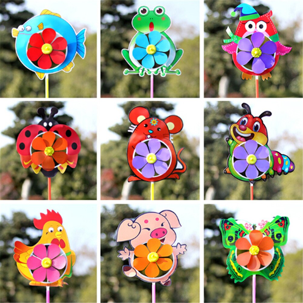 Mooie Kleurrijke Plastic Wind Spinner Windmolen Cartoon Dieren Kids Outdoor Speelgoed