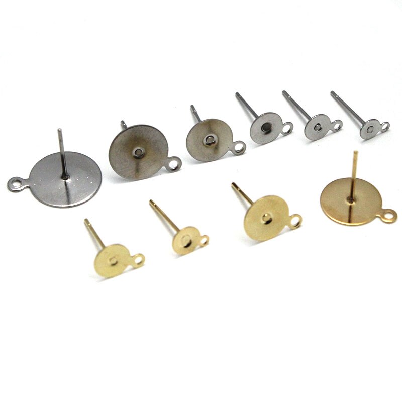 Earring Connectors 4-12 mm Pad Stainless Steel Blank Post Earring Studs Base Pins with Loop Fit Women DIY Earring Jewelry Making