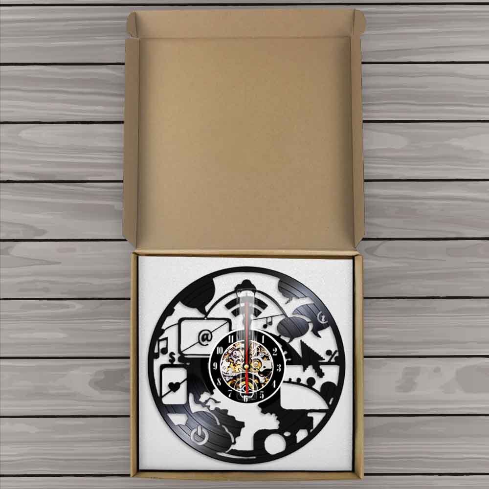 Horloge murale Chic pour ordinateur, moderne, décoration artistique de bureau, Vintage, disque vinyle, idée Geek Nerd