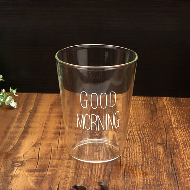 Glass Coffee Milk Mug Good Morning Breakfast Cup Coffee Tea Milk Yogurt Mug Good 400ml: W