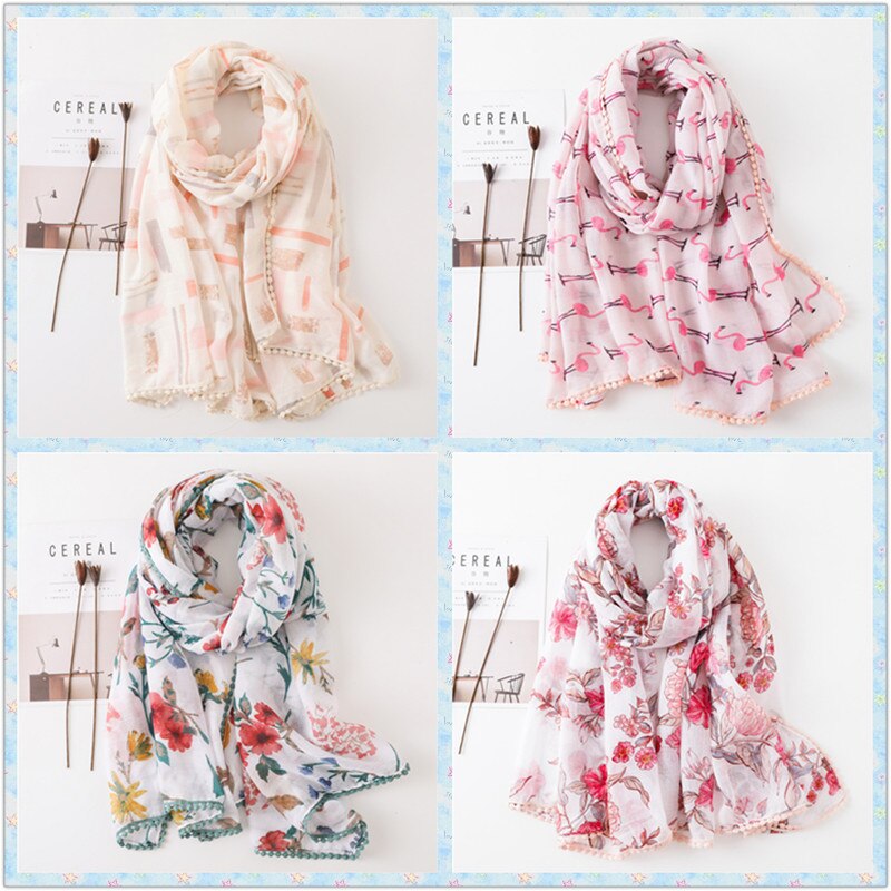 Sparsil-foulard en coton et lin femme | Longue écharpe, imprimé floral, court gland doux, enveloppes d'été, Protection solaire, échalotes de plage