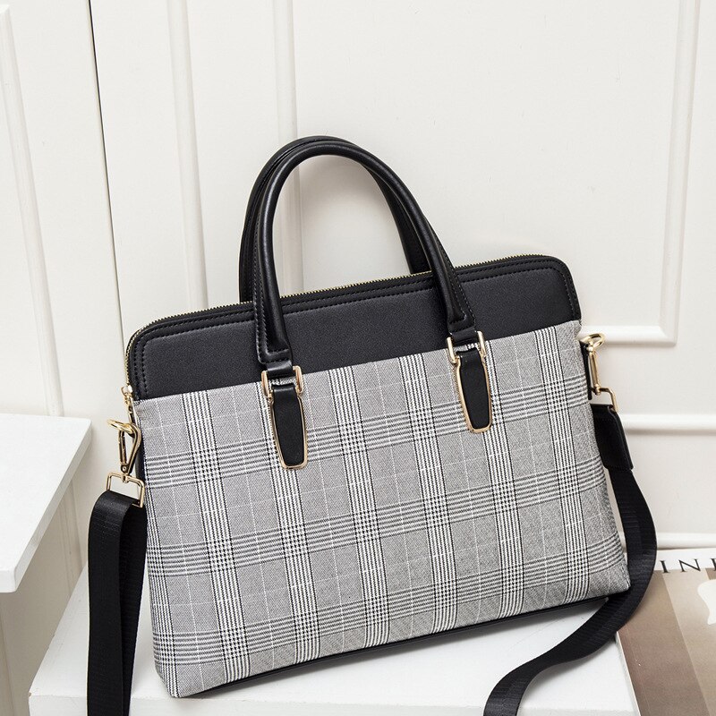 Modernos maletines de piel para ordenador portátil para mujer, bolsos de oficina para mujer, bolso de negocios de piel, bolsos de hombro para ordenador portátil: 905-Grid