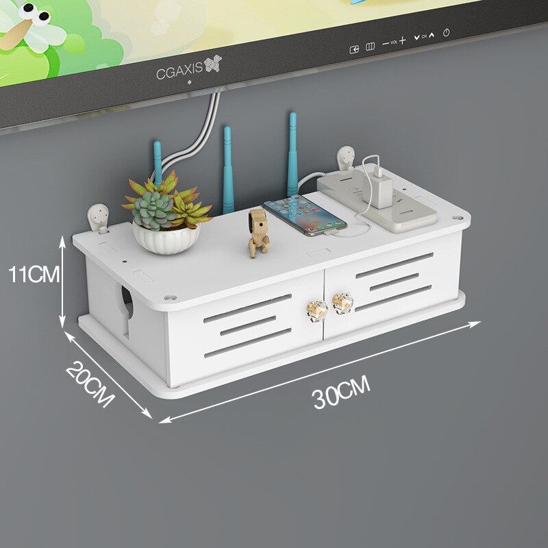 Wireless Wifi Router Storage Box Wall Hanging Plug Board Bracket Cable Organizer Livingroom Wood PVC Panel Shelf DIY Home Decor: style I