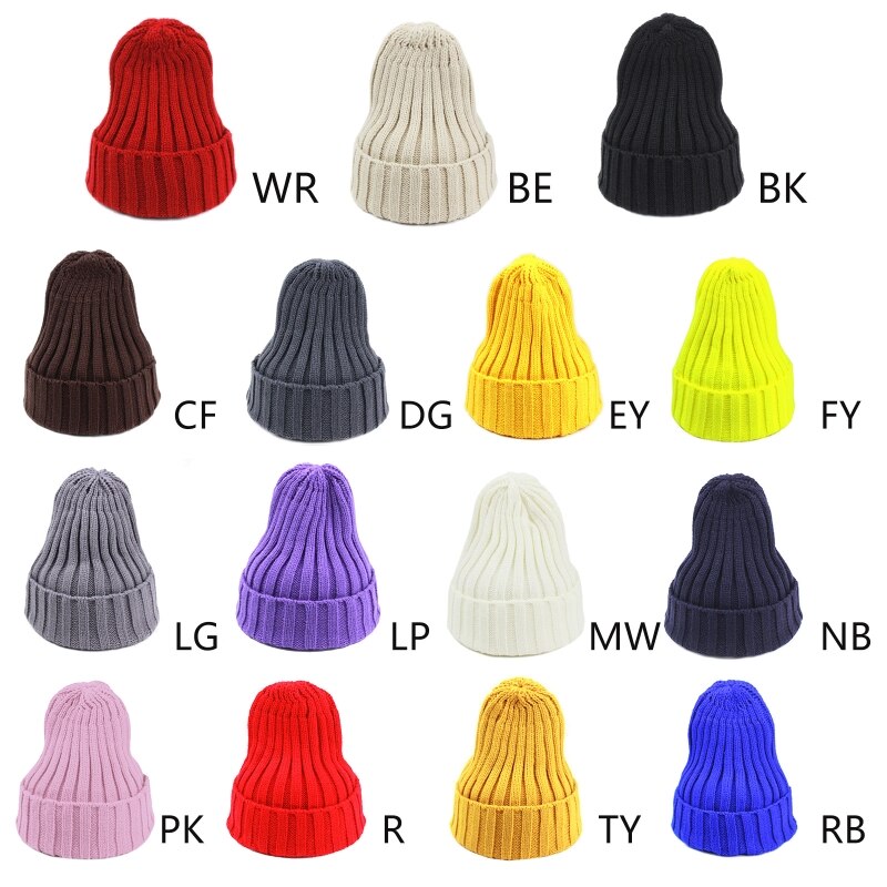 Unisex Winter Chunky Ribbed Knit Pointed Beanie Hat Neon Solid Candy Color Stretch Snow Ski Cuffed Skull Cap Ear Warmer
