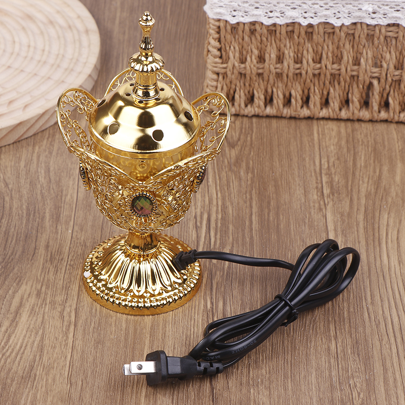 Metall innendørs brenner fra midtøsten kirke elektrisk røkelseskar metallbrenner vintage sandeltrebrenner (eu-plugg): Hvit