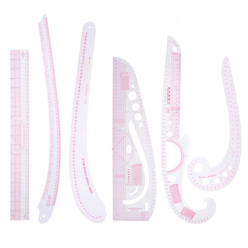 6Pcs Multifunctionele Naaister Sample Heerser Metrische Curve Snijden Mouw Maatstaf Diy Handwerk Kleermaker Heerser Meetlint Naaien Tool