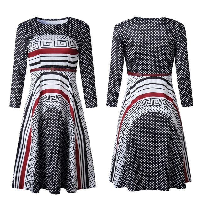 African Women Dress Dashiki Print A-Line Long Sleeve Cotton Midi Knee Length Dresses African Clothing Pattern Plus Size