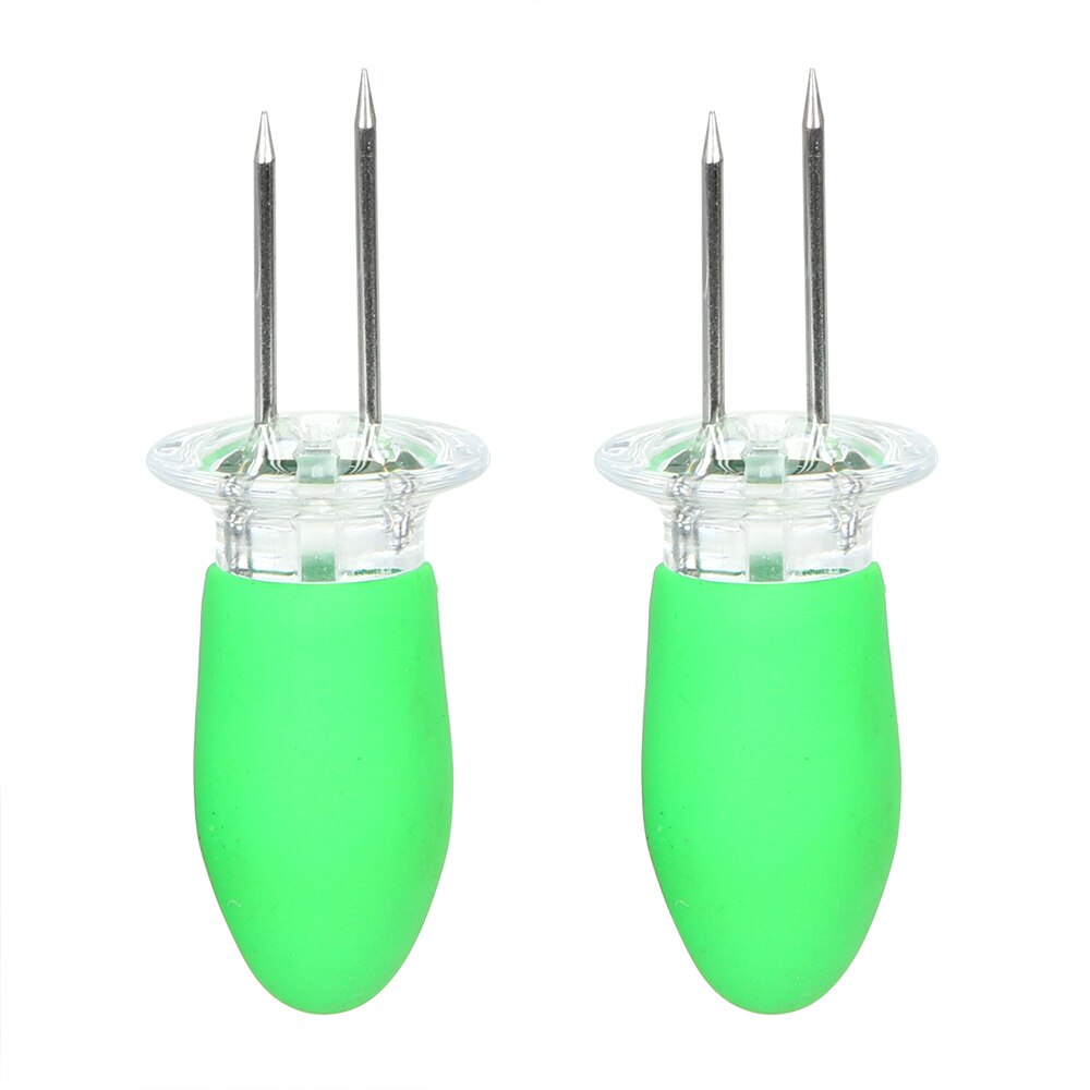 2 unids/set de pinzas gemelas para barbacoa pinchos aguja herramientas de barbacoa de acero inoxidable maíz Cob soporte de tenedor BBQ soportes para maíz: green