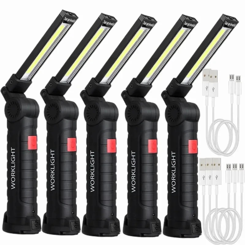 Linterna LED recargable por USB para acampar, luz de trabajo con imán y gancho IP64, resistente al agua, 5 modos de iluminación, adecuada para trabajo nocturno