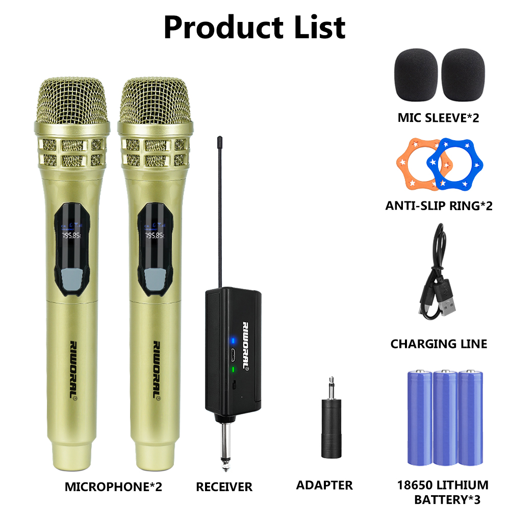 Draadloze microfoon 2-kanaals UHF draagbare karaokemicrofoon voor Party Karaoke Church Show: Roze