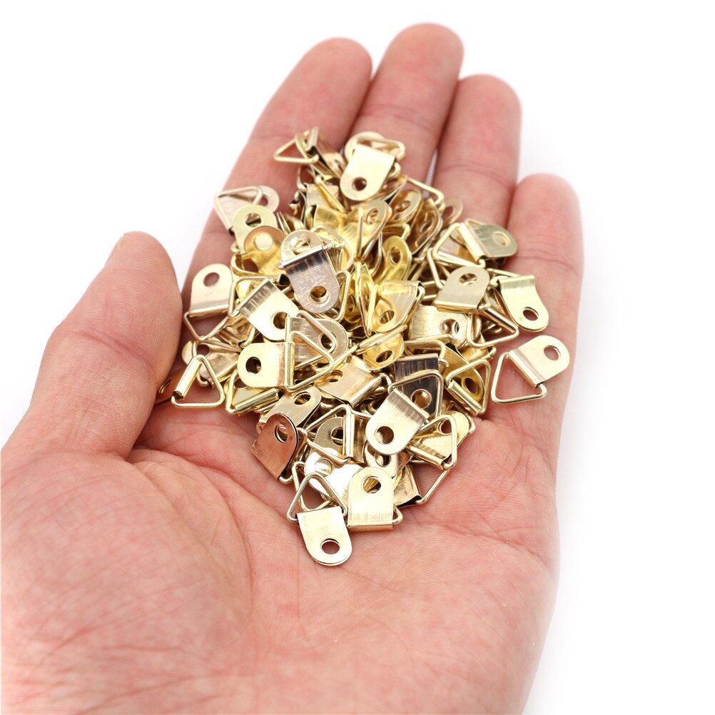 Universele Sterke Golden 100 Stuks D Ringen Decor Fotolijsten Hanger Haken Opknoping Driehoek Schroeven Helper