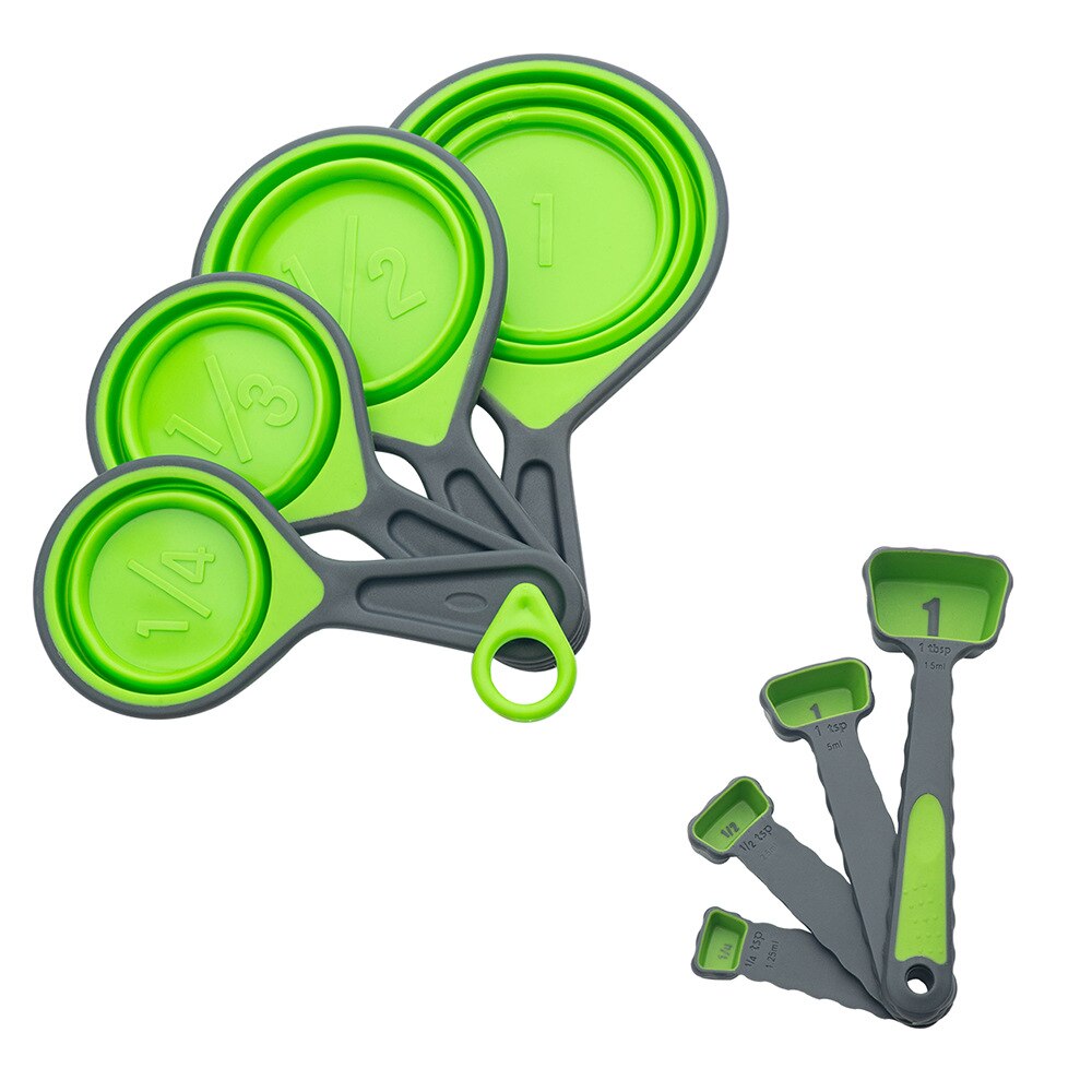 4pcs Measuring Cups And Measuring Spoon Scoop Plastic Handle Kitchen Measuring Tool Multi Purpose Spoons Cup Measuring: Green suit