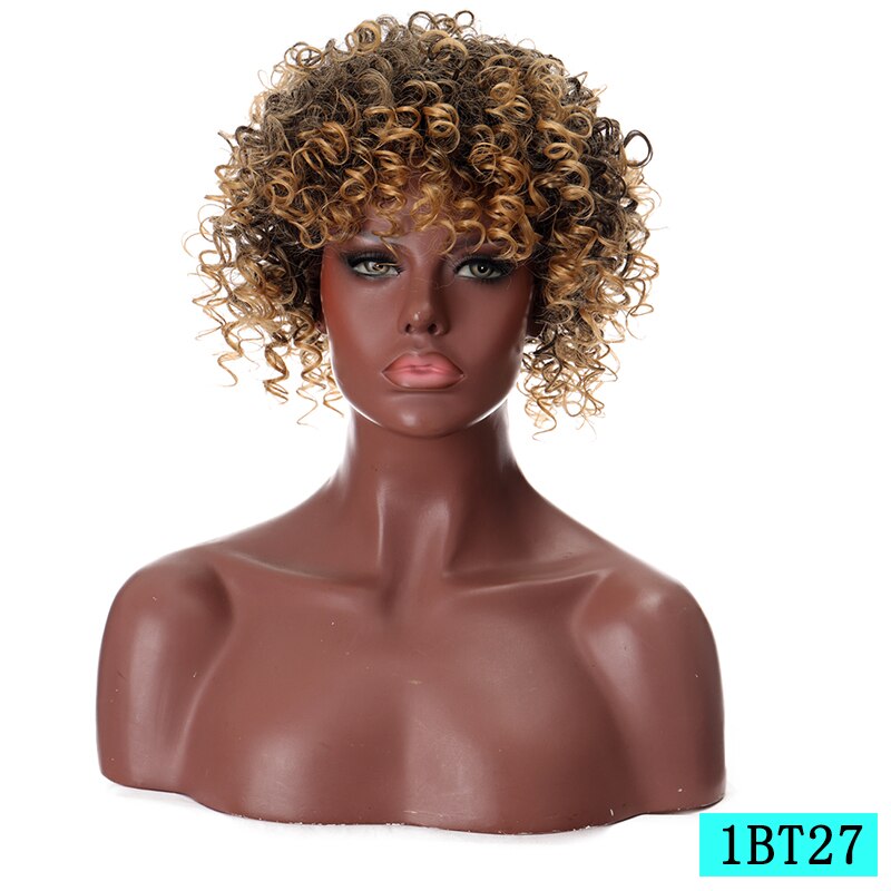 Xnaira Synthetic 20CM Faux Afro Curly Hair Wigs Women's Natural Black Gold Curly Heat-Resistant Hairpiece: 1BT27