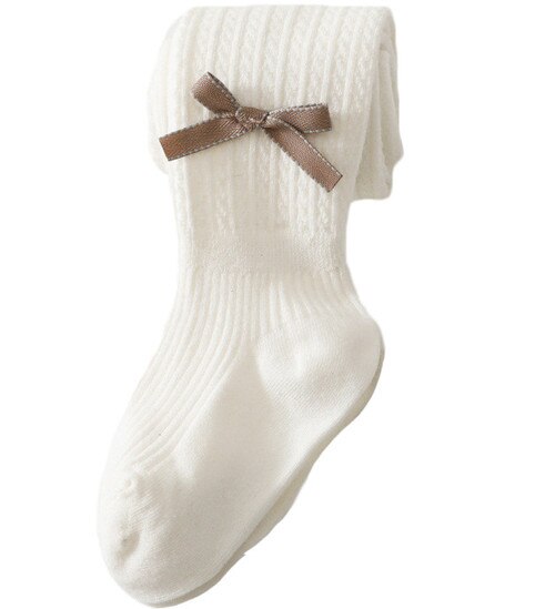 Medias de algodón de punto para niñas, leotardos sólidos a rayas, de 0 a 4T, para primavera y otoño: Blanco / S for 0-1T