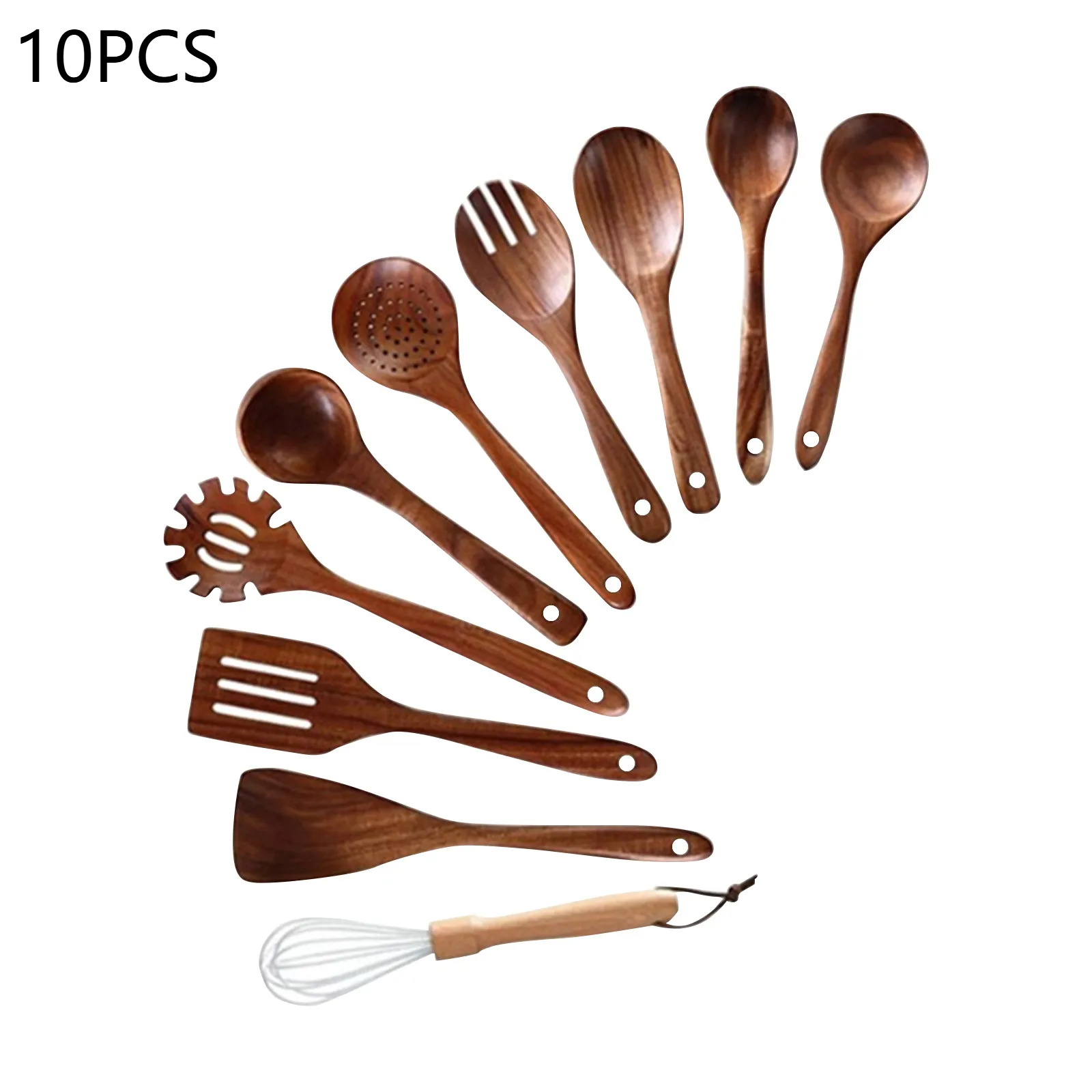 Wood Kitchenware Cooking Set Household Cooking Spoon Set Salad Spoon Fork Stirring Spoon Kitchen Baking Set: Red