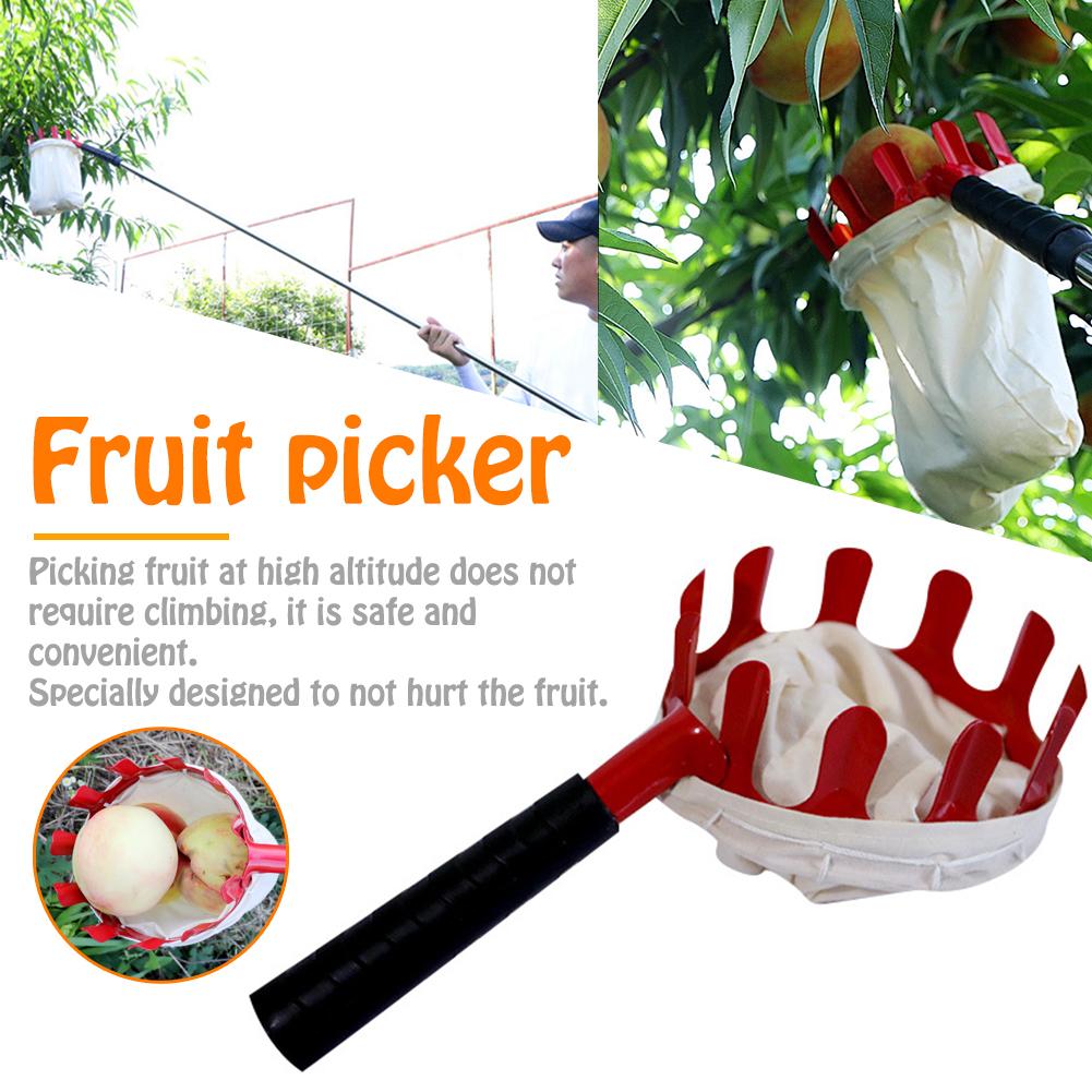 Metal Fruit Picker Convenient Fabric Orchard Gardening Apple Peach High Tree Picking Basket Bag Portable Fruits Catcher: Red