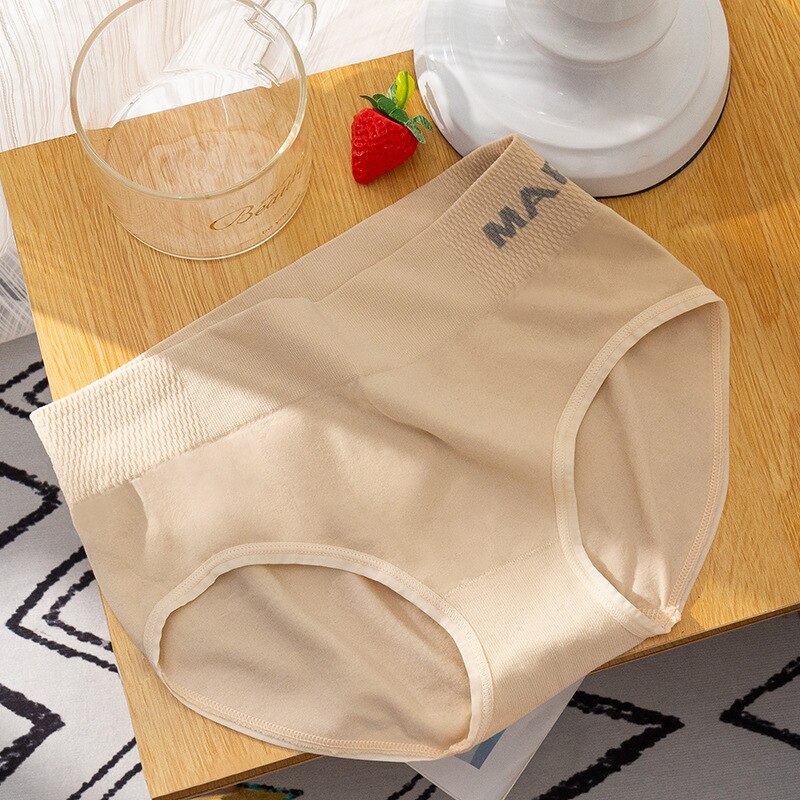 Ropa interior deportiva sin costuras de cintura media-alta para mujer, bragas japonesas antibacterianas de algodón, estiramiento de cadera y Barriga, talla grande: Skin