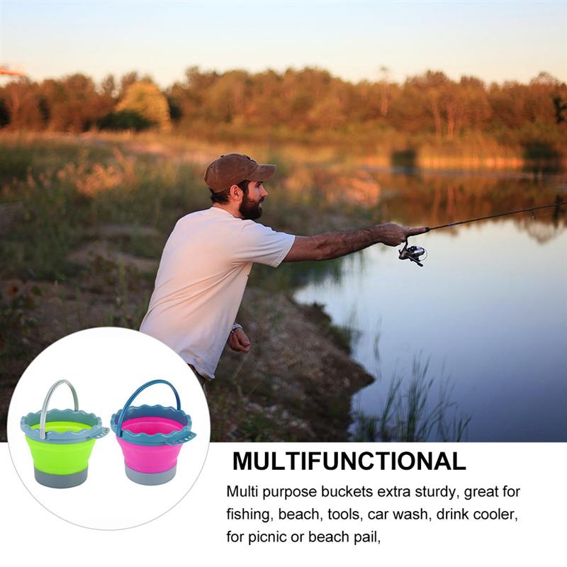 2pcs 2L Foldable Fishing Bucket Collapsible Silicone Bucket Outdoor Fish Gear Foldable Water Bucket Car Wash Bucket Random Color