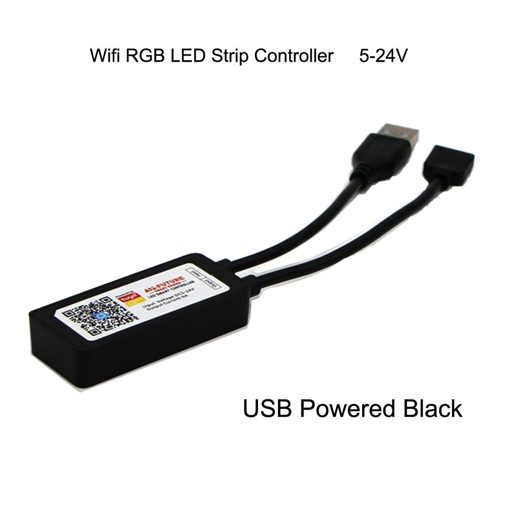Tuya WiFi APP smart mini USB LED controlador DC5-24v 6A Multi cambio de color con temporizador modos para 5V 2835 5050 RGB tira de luz: USB Powered Black