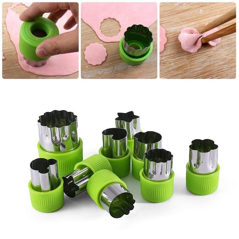 9pcs/set Vegetable Fruit Cutter Mold Stainless Steel Shape Cookie Cutter Cutting Tools Flowers Biscuit Cartoon Cake S2A2