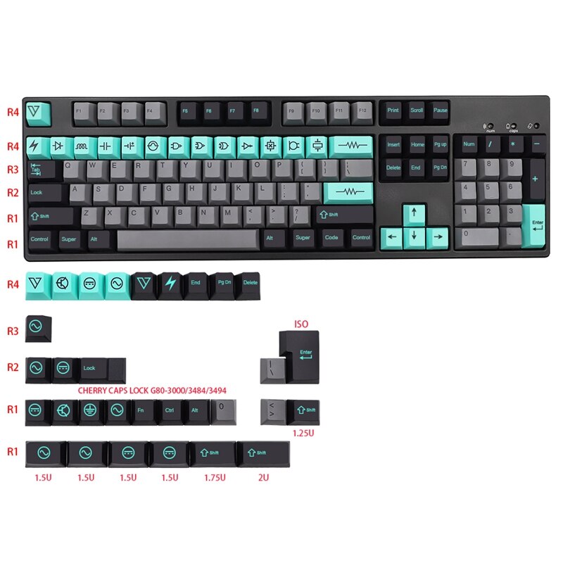 135 Keys/Set Electric Keycap Cherry Profile Pbt Keycaps For MX Switches Dz60 Gk61 64 Sk61 ID80 Dye Sublimation Key Cap