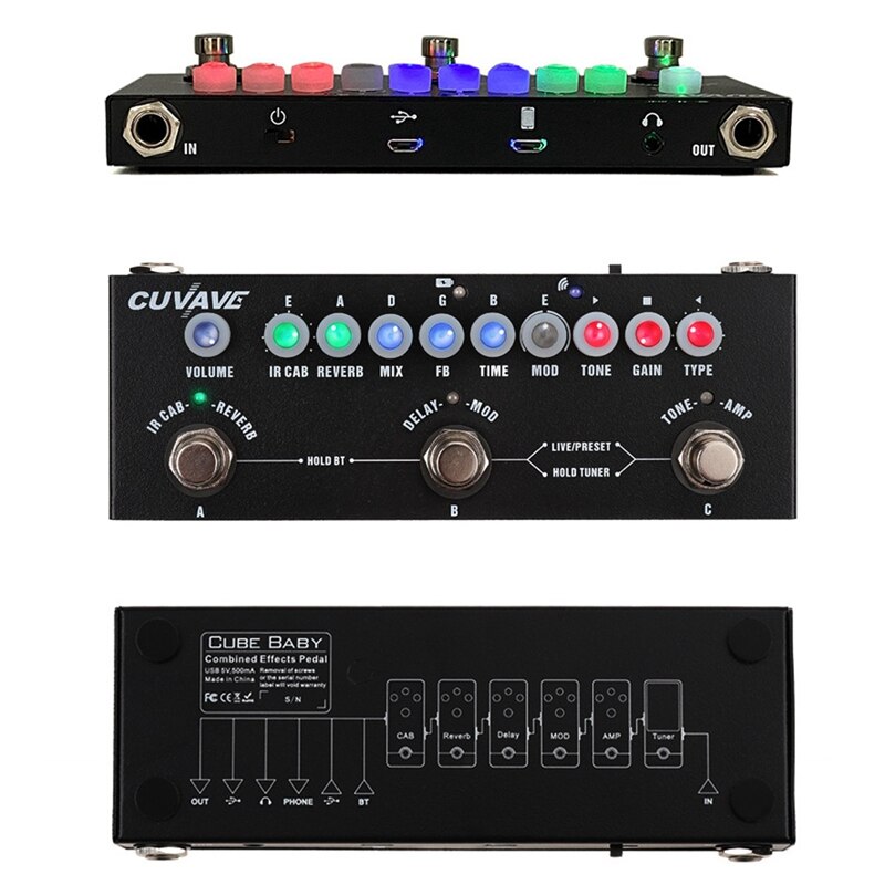 Cuvave Cube Baby Multi Effects Pedal with 8 Ir Cabinet Simulation with Reverb Delay Chorus Phaser Tremolo Effect