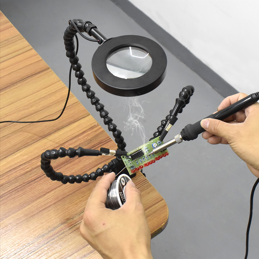 Toolour Third Arm Soldering Station USB LED Light Magnifier With 3pcs Flexible Arms Helping Hands For Repairing Welding PCB Tool