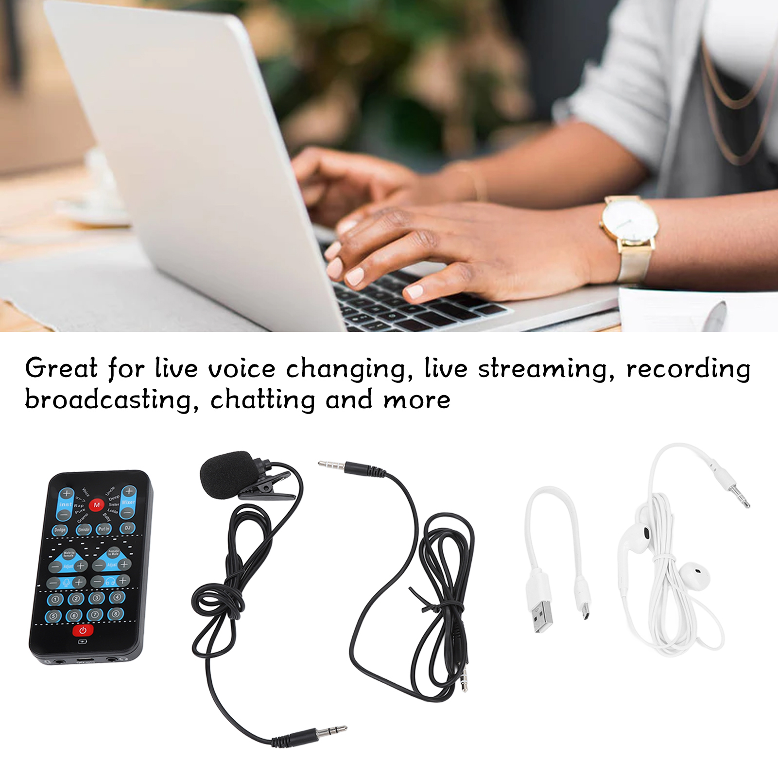 Mini Voice Changer Card 8 Sound Effects Support Multi Languages Beautification Handheld Sound Card for Mobile Phone Computer