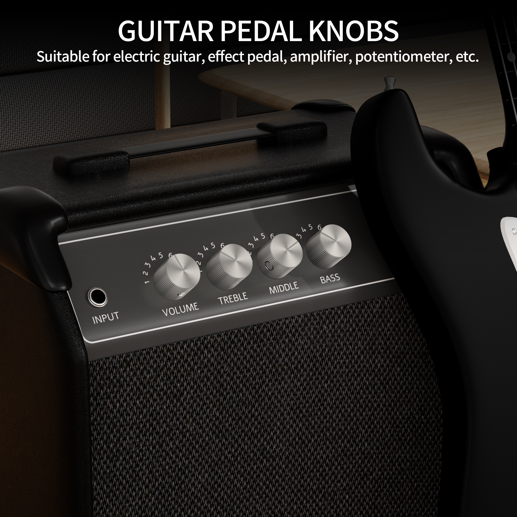 DAIERBUMP 5pz 6.35MM Manopola del pedale dell'effetto della chitarra Manopola del potenziometro in metallo con vite di fissaggio Manopole per chitarra per pedale della chitarra elettrica